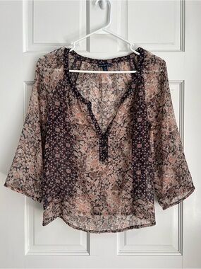 American Eagle Sheer Floral Gypsy Boho Peasant Blouse Women’s Size XS